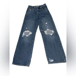 Levi’s Ribcage Straight Ankle Jeans Size 25 Distressed Medium Wash